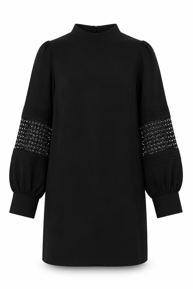 River Island Womens Black Polyester Shift Size 10 High Neck Button