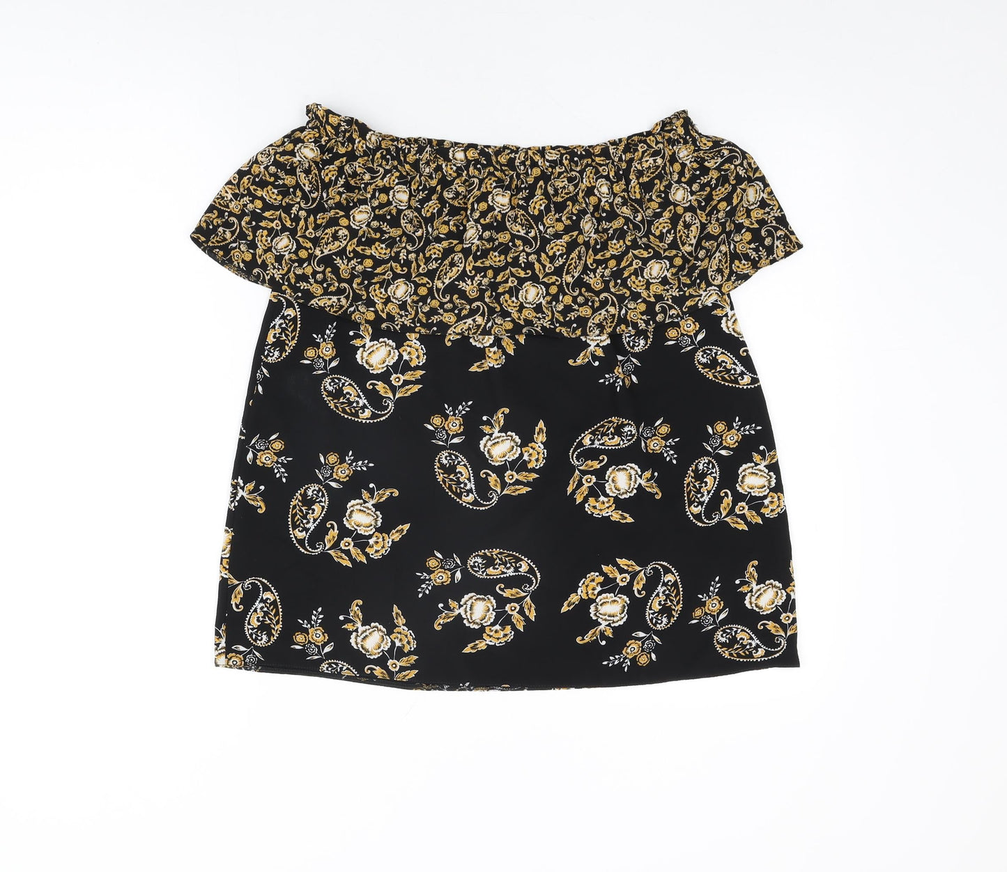 Dorothy Perkins Womens Black Floral Polyester Basic Blouse Size 10 Off the Shoulder