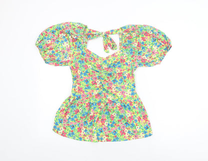 Pep&Co Womens Yellow Floral Polyester Basic Blouse Size 8 Sweetheart - Balloon Sleeves