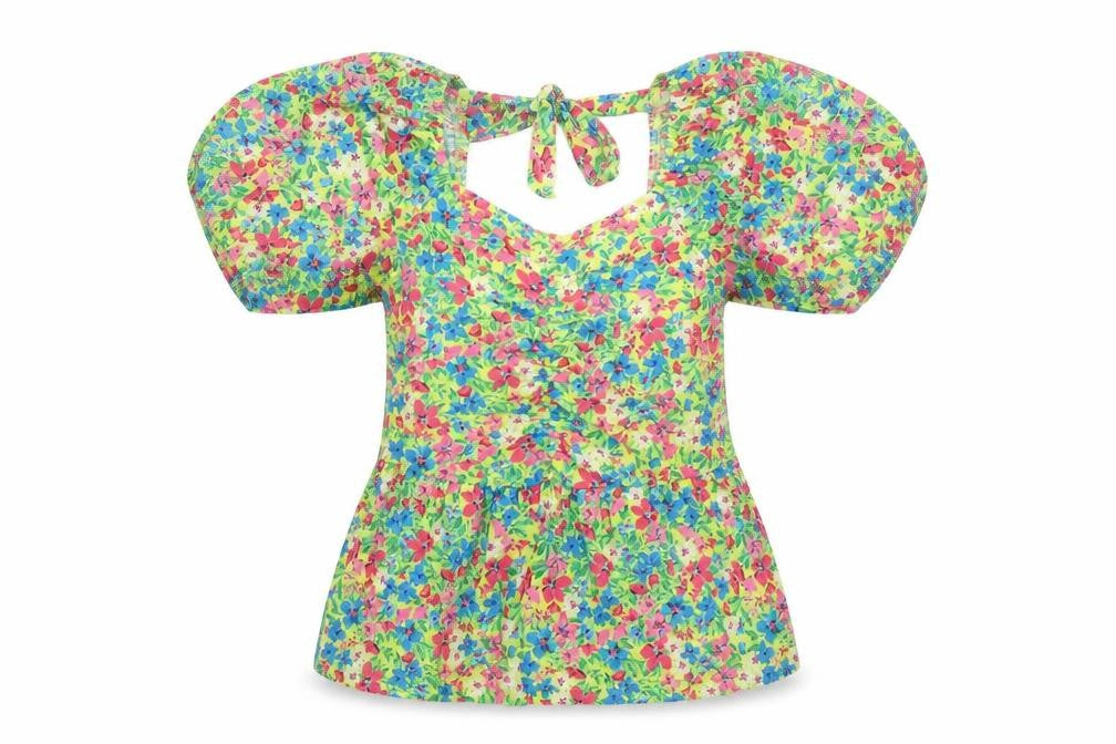 Pep & Co Womens Yellow Floral Polyester Basic Blouse Size 8 Sweetheart - Balloon Sleeves