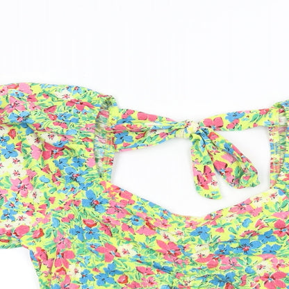 Pep&Co Womens Yellow Floral Polyester Basic Blouse Size 8 Sweetheart - Balloon Sleeves