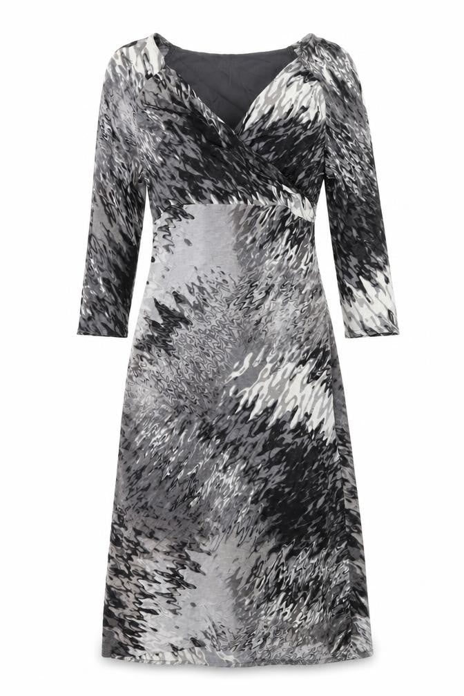 Steilmann Womens Grey Geometric Polyester A-Line Size 12 V-Neck Pullover