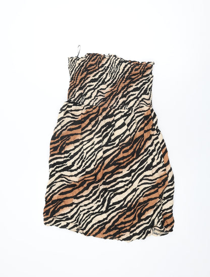 Next Womens Beige Animal Print Viscose Shift Size 14 Off the Shoulder Pullover
