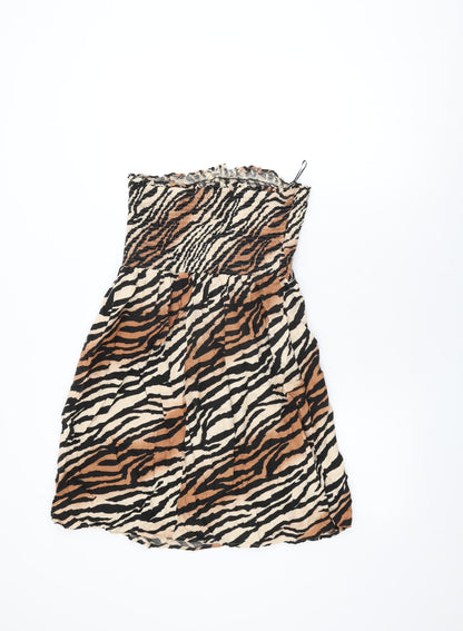 Next Womens Beige Animal Print Viscose Shift Size 14 Off the Shoulder Pullover