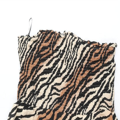 Next Womens Beige Animal Print Viscose Shift Size 14 Off the Shoulder Pullover