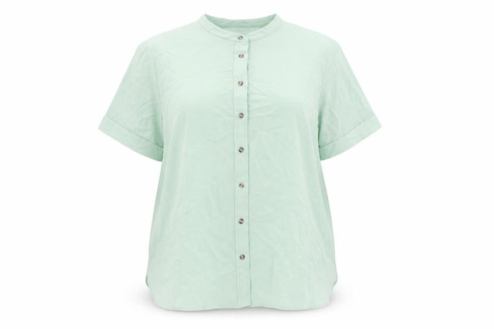 Marks & Spencer Womens Green Polyester Basic Button-Up Size 18 Round Neck