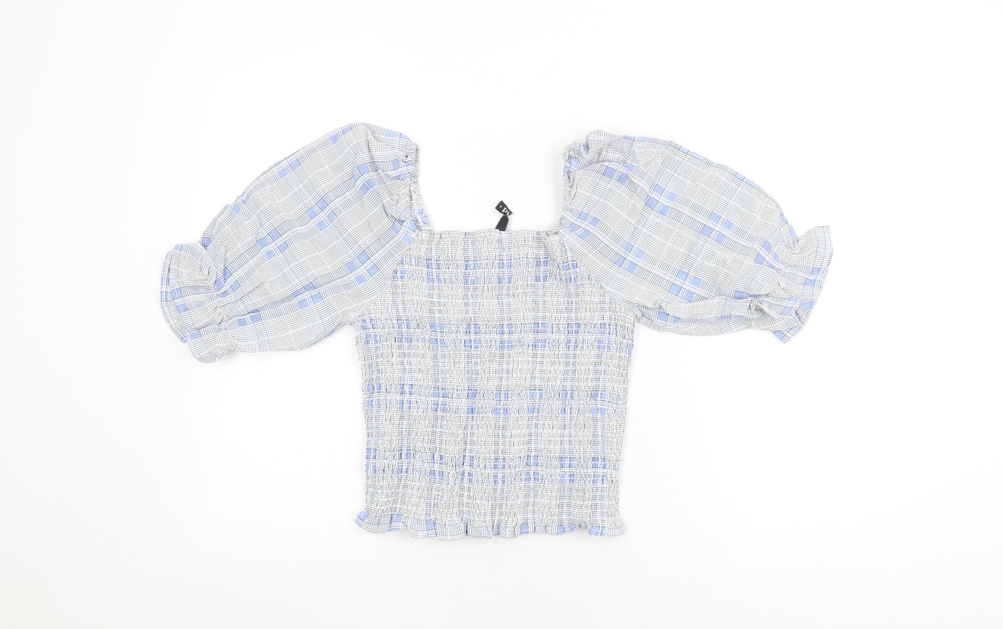 Pieces Womens White Geometric Viscose Basic T-Shirt Size M Square Neck - Balloon Sleeves