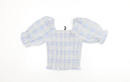 Pieces Womens White Geometric Viscose Basic T-Shirt Size M Square Neck - Balloon Sleeves