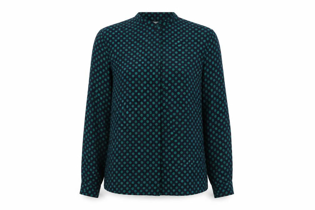 Koret Womens Blue Polka Dot Polyester Basic Button-Up Size 14 Round Neck