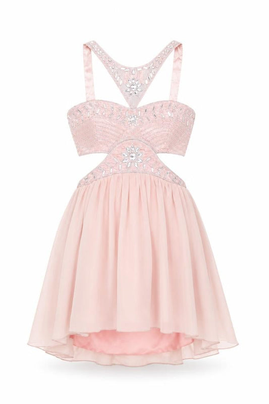Cotton Club Womens Pink Geometric Polyester Skater Dress Size 10 Halter Hook & Eye
