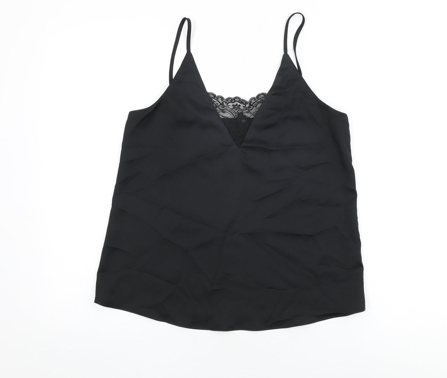 River Island Womens Black Polyester Camisole T-Shirt Size 8 V-Neck