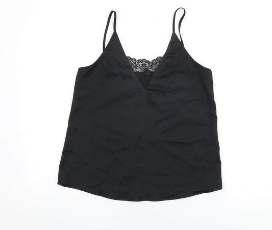 River Island Womens Black Polyester Camisole T-Shirt Size 8 V-Neck