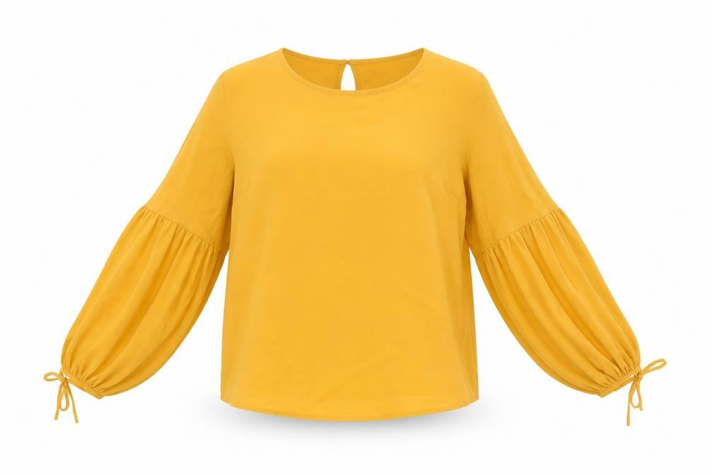 New Look Womens Yellow Polyester Basic Blouse Size 8 Round Neck - Balloon Sleeves