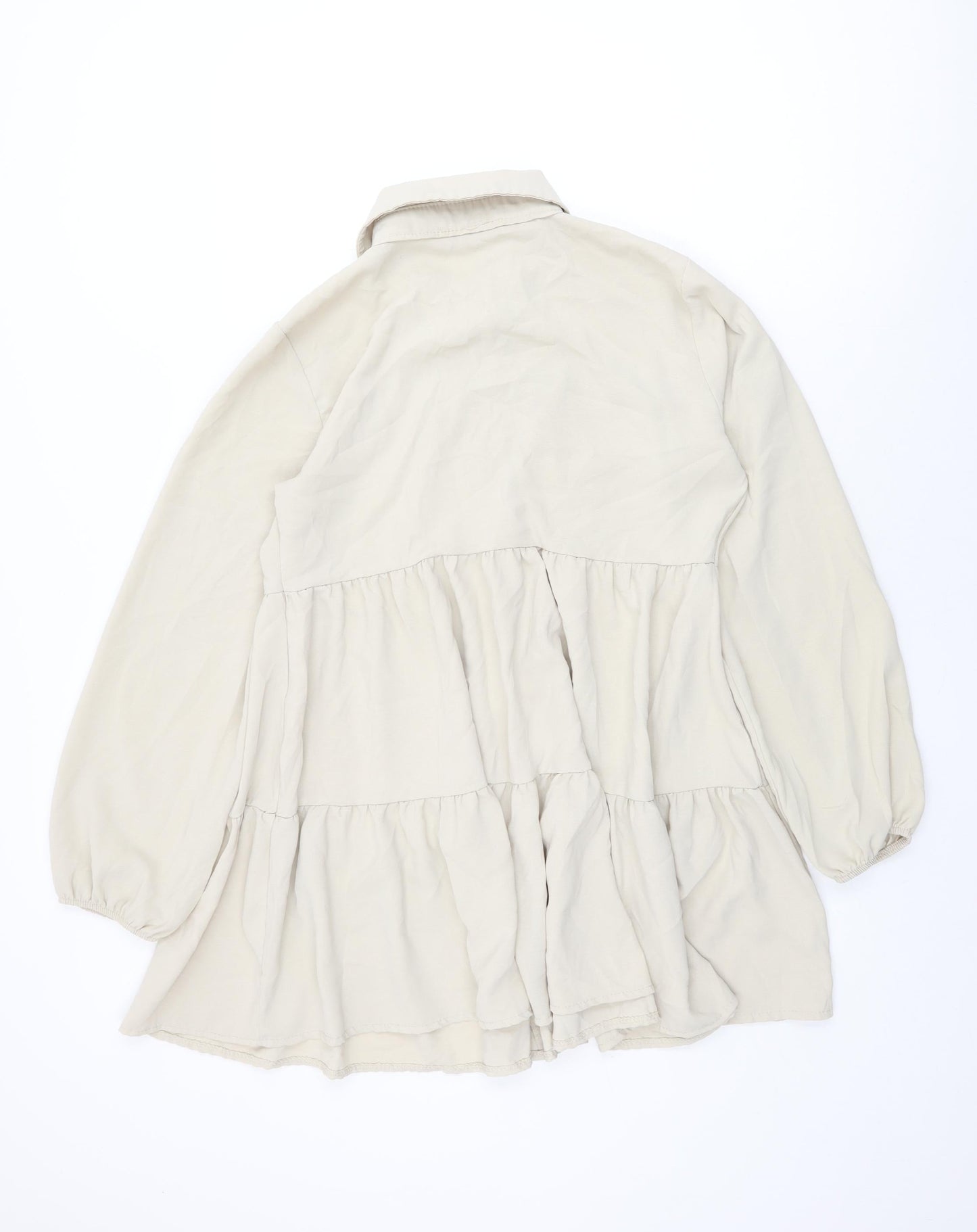 Boohoo Womens Beige Polyester Shift Size 14 Collared Button
