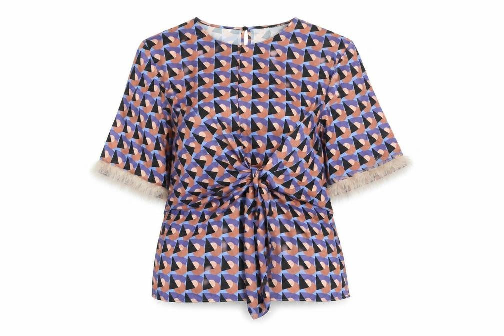 Zara Womens Multicoloured Geometric Polyester Basic T-Shirt Size M Round Neck