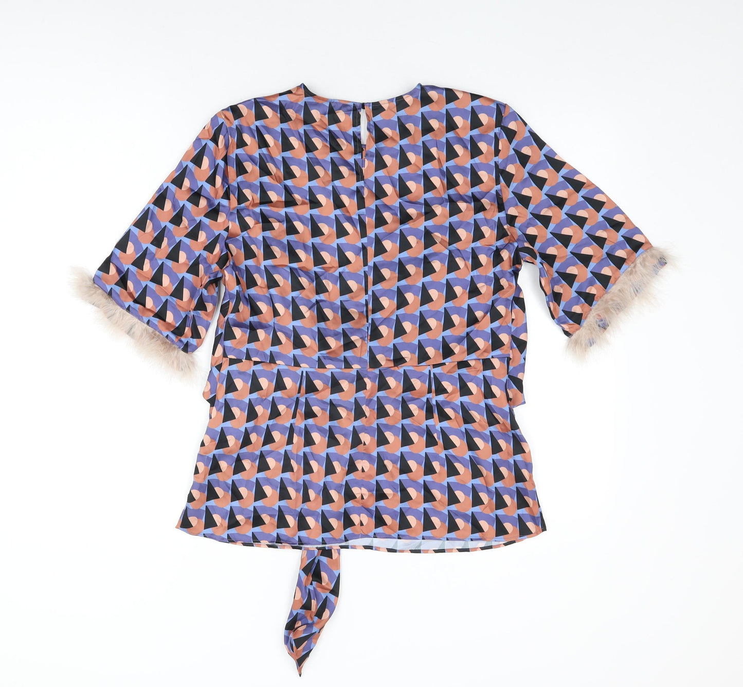 Zara Womens Multicoloured Geometric Polyester Basic T-Shirt Size M Round Neck