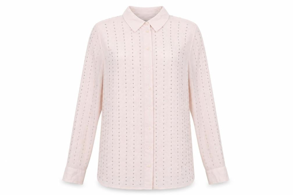 Marks & Spencer Womens Pink Geometric Polyester Basic Button-Up Size 14 Collared
