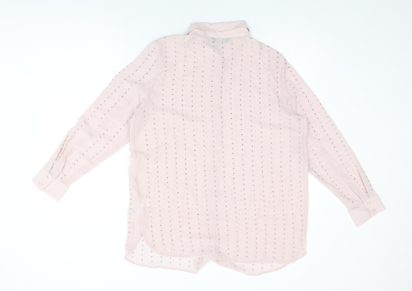 Marks and Spencer Womens Pink Geometric Polyester Basic Button-Up Size 14 Collared