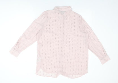 Marks & Spencer Womens Pink Geometric Polyester Basic Button-Up Size 14 Collared