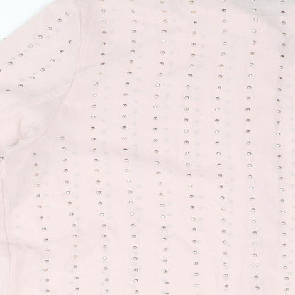 Marks & Spencer Womens Pink Geometric Polyester Basic Button-Up Size 14 Collared