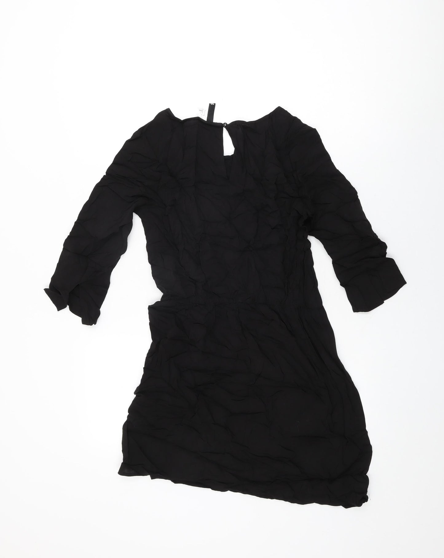 H&M Womens Black Viscose Mini Size 8 Round Neck Button