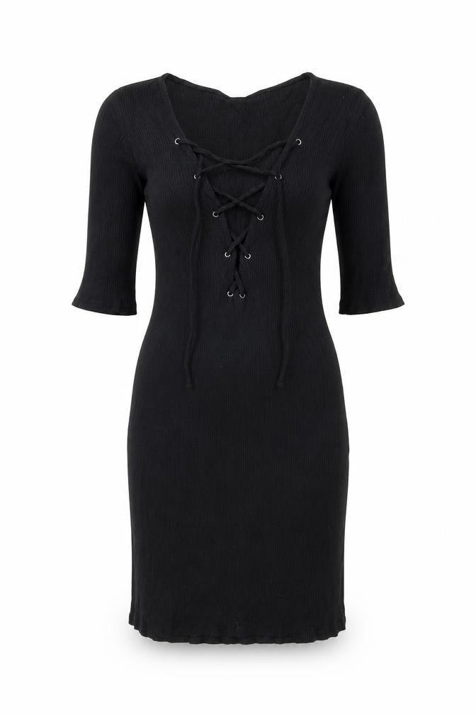 Topshop Womens Black Viscose Mini Size 8 V-Neck Tie