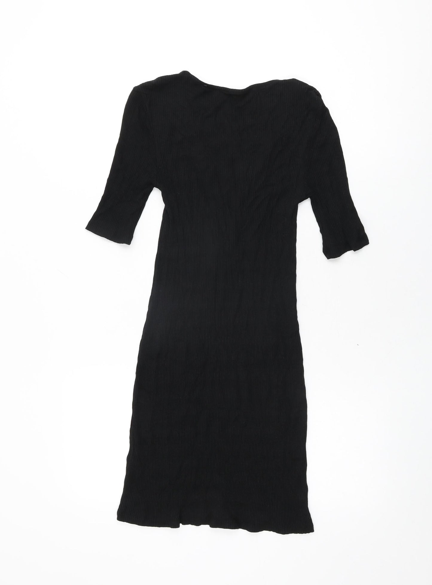 Topshop Womens Black Viscose Mini Size 8 V-Neck Tie