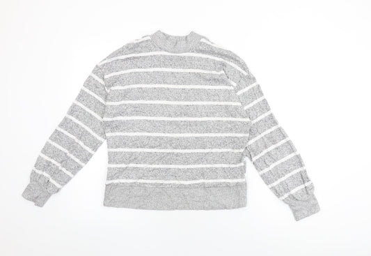 Marks and Spencer Womens Grey Striped Viscose Basic T-Shirt Size 8 Round Neck
