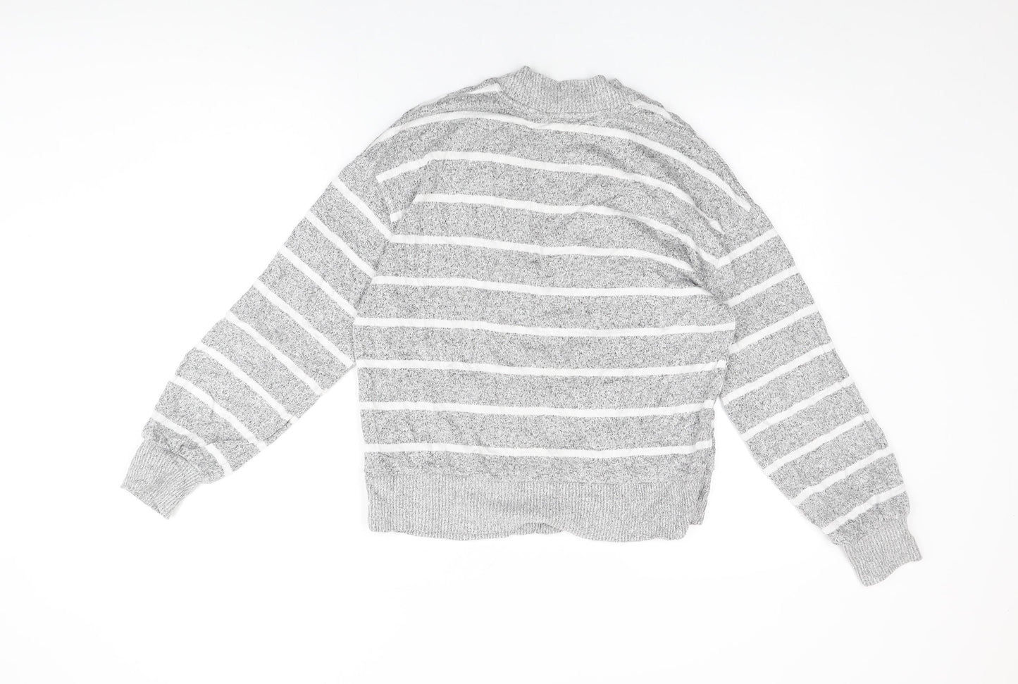 Marks and Spencer Womens Grey Striped Viscose Basic T-Shirt Size 8 Round Neck