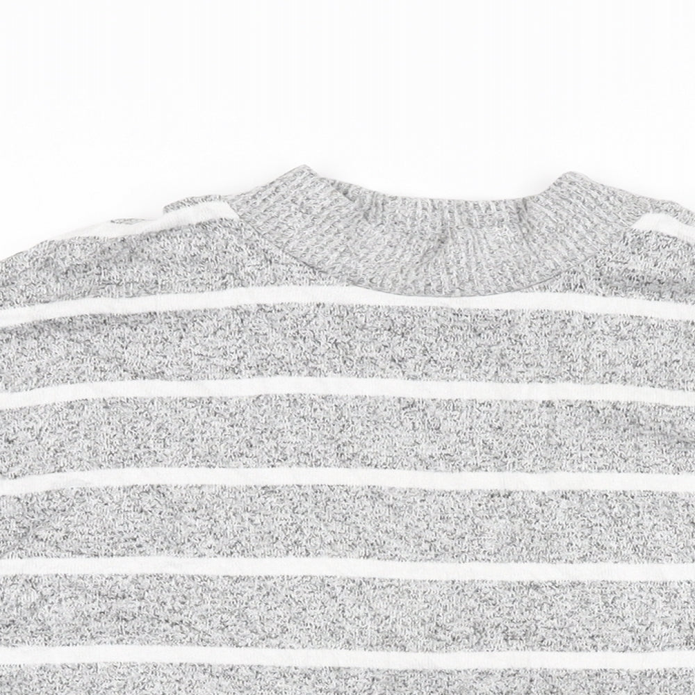 Marks and Spencer Womens Grey Striped Viscose Basic T-Shirt Size 8 Round Neck