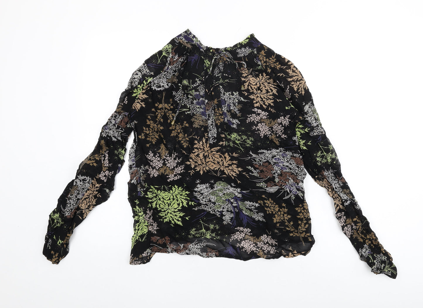 NEXT Womens Black Floral Viscose Basic Blouse Size 10 Round Neck
