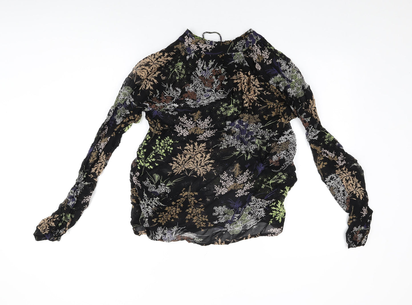 NEXT Womens Black Floral Viscose Basic Blouse Size 10 Round Neck