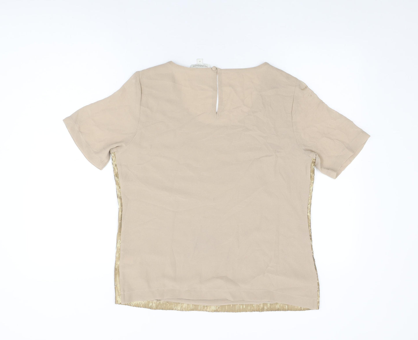 Monsoon Womens Beige Polyester Basic T-Shirt Size M Round Neck - Sequins