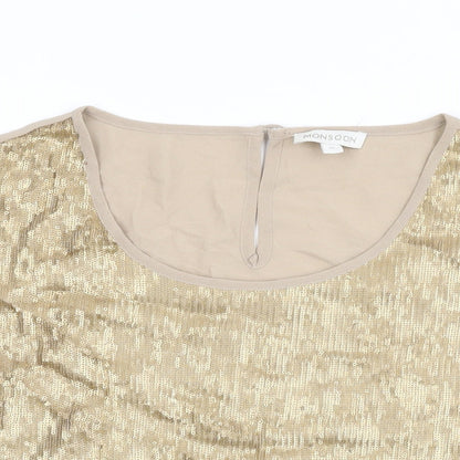Monsoon Womens Beige Polyester Basic T-Shirt Size M Round Neck - Sequins