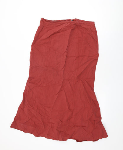 Back view of Principles women’s red lyocell flare skirt, size UK 12, zip