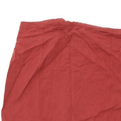 Close-up detail of Principles women’s red lyocell flare skirt, size UK 12, zip