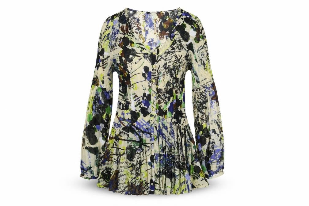 Garella Womens Multicoloured Geometric Polyester Basic Button-Up Size 4 V-Neck