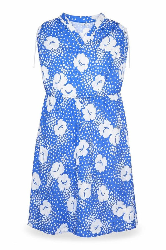 C&A Womens Blue Floral Polyester Shift Size 18 V-Neck Pullover