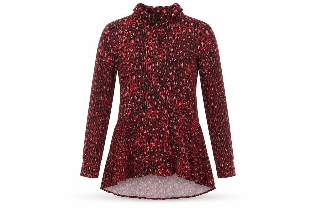 Zara Womens Red Animal Print Viscose Basic T-Shirt Size S Collared