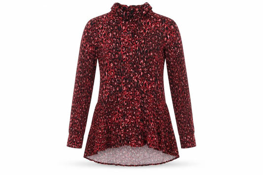 Zara Womens Red Animal Print Viscose Basic T-Shirt Size S Collared