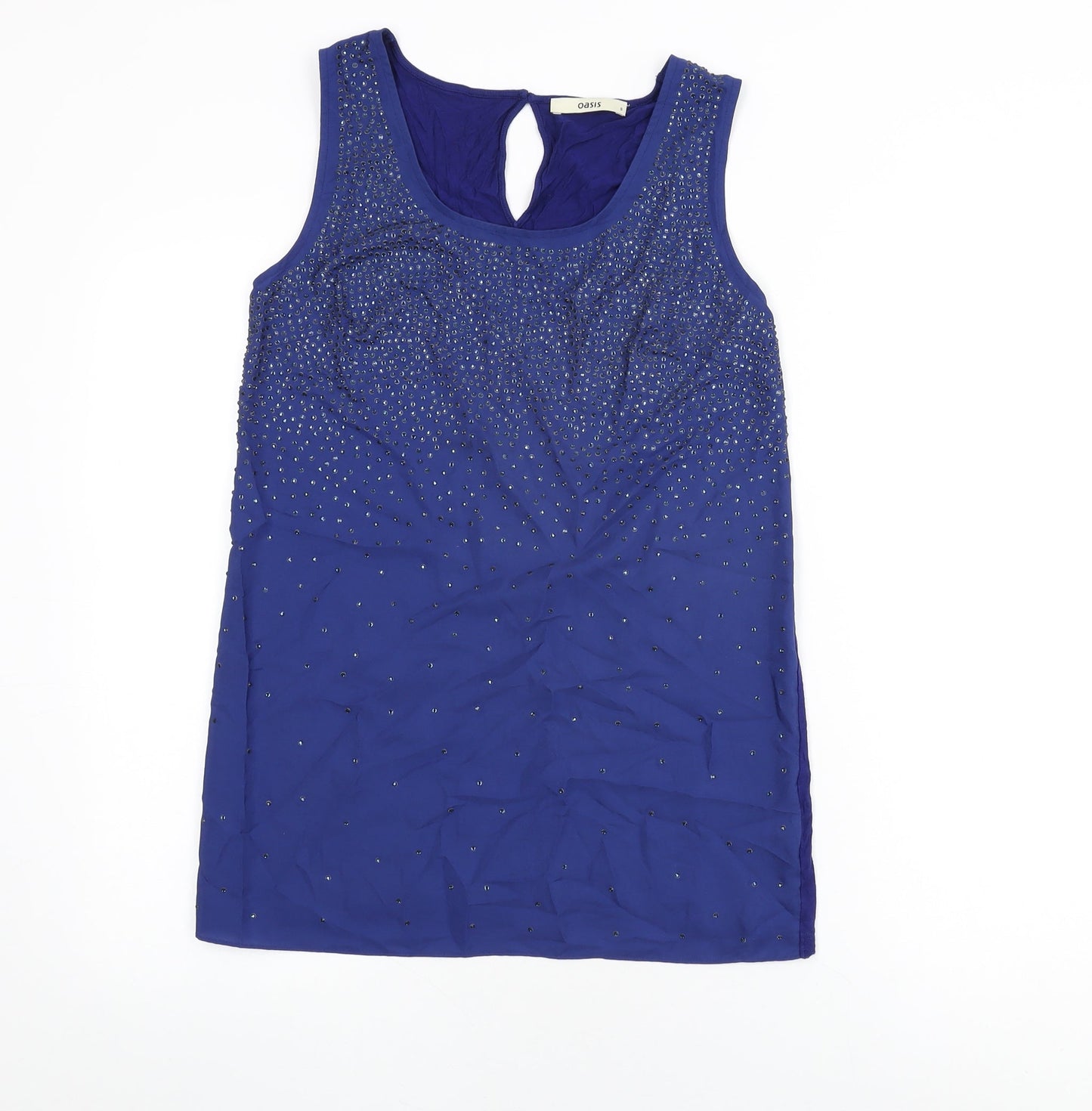 Oasis Womens Blue Polyester Basic Tank Size S Round Neck