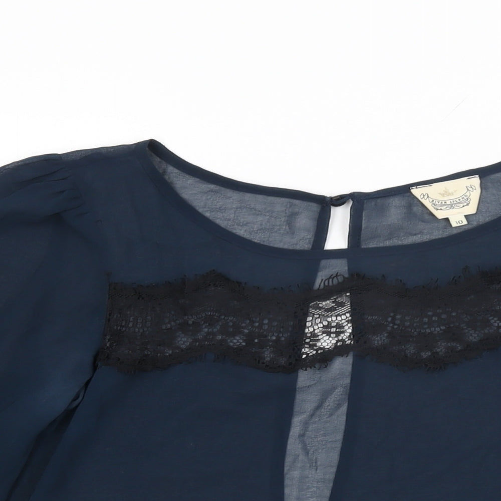 River Island Womens Blue Polyester Basic Blouse Size 10 Round Neck