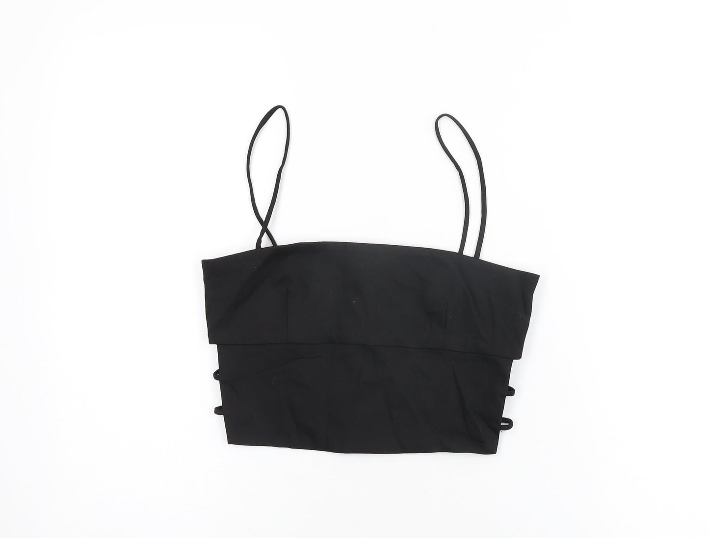 Zara Womens Black Polyester Cropped T-Shirt Size XS Square Neck