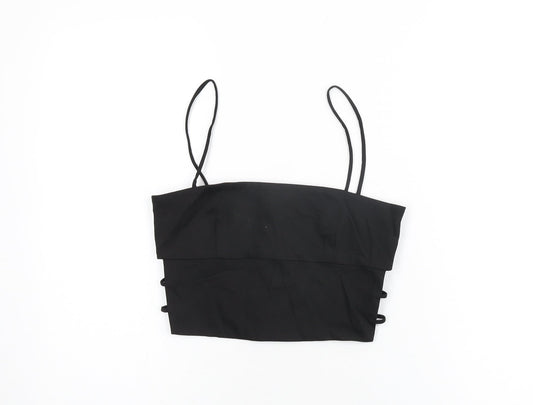 Zara Womens Black Polyester Cropped T-Shirt Size XS Square Neck
