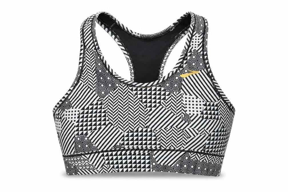 Brooks Womens White Geometric Polyester Cropped T-Shirt Size XS Round Neck Pullover