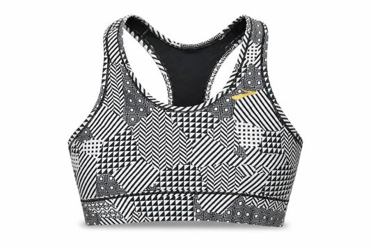Brooks Womens White Geometric Polyester Cropped T-Shirt Size XS Round Neck Pullover