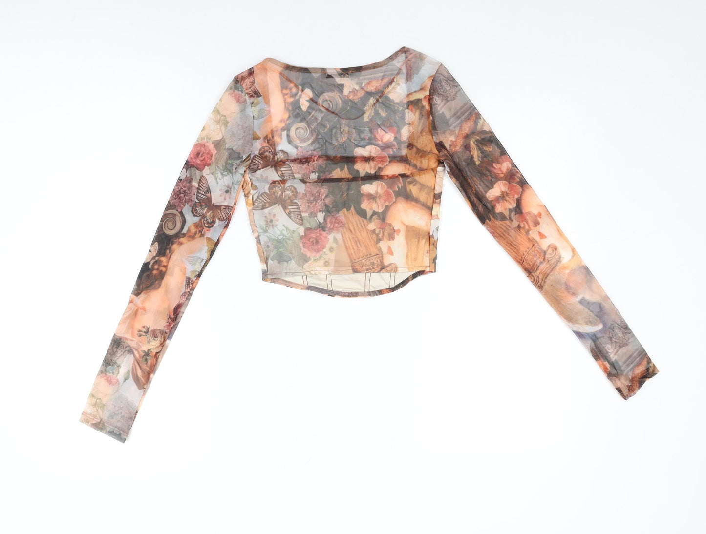 Bershka Womens Multicoloured Geometric Polyester Cropped T-Shirt Size XS Square Neck - Renaissance Print