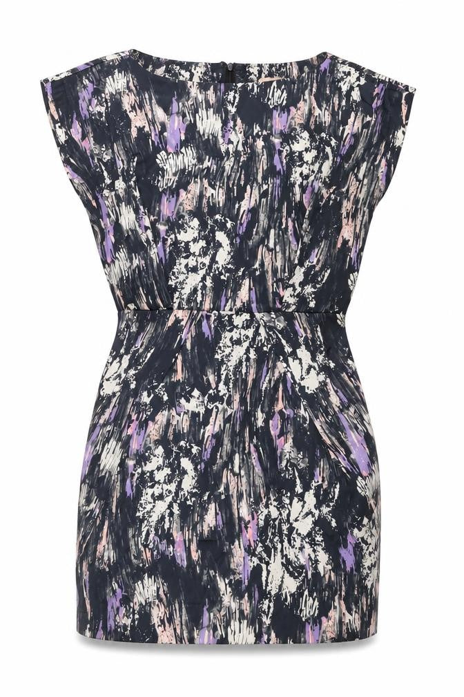 RN London Womens Black Geometric Polyester Mini Size S Boat Neck Zip
