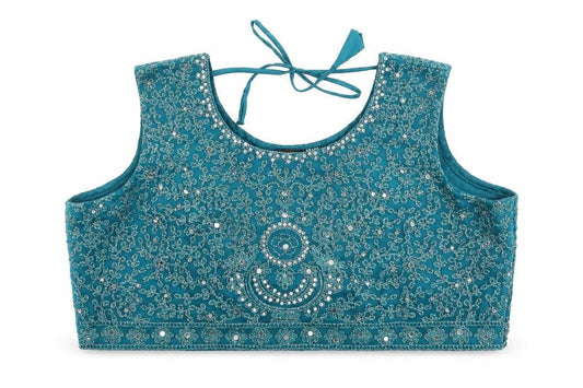 Shivali Womens Blue Floral Polyester Cropped T-Shirt Size 2XL Round Neck