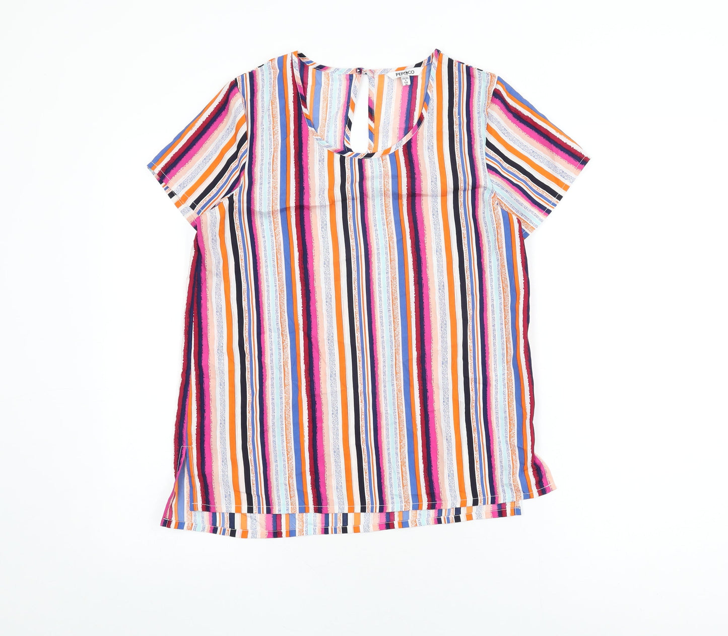 Pep & Co Womens Multicoloured Striped Polyester Basic T-Shirt Size 8 Round Neck